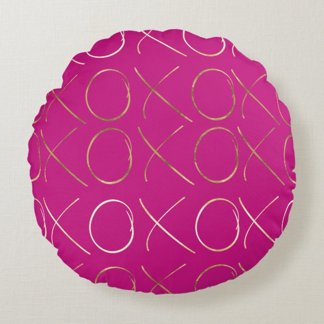 Chic PInk Gold Glam XOXO Round Pillow (Front)
