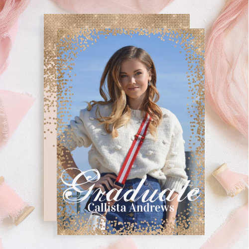 Chic Pink Gold Glitter Confetti Photo Graduation