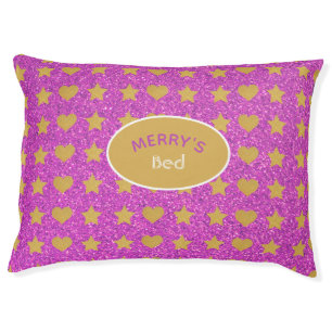 Chic Pink Gold Glitter Hearts & Stars Custom Dog Pet Bed