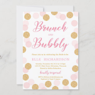 Chic Pink gold glitter polka dot brunch and bubbly Invitation