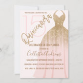 Chic Pink Gold Glitter Spanish Dress Quinceanera Invitation (Front)