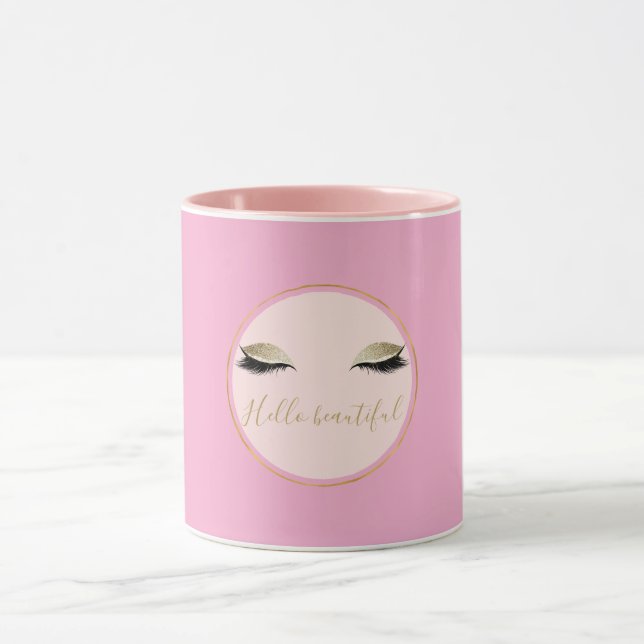 Chic Pink Gold Glitzy Black Eyelashes Christmas Mug (Center)