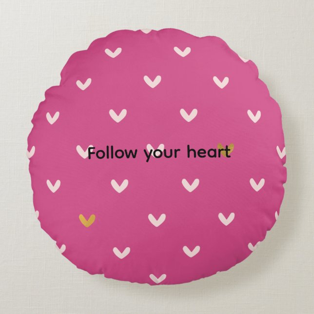 Chic Pink Gold Hearts Birthday Round Pillow (Front)