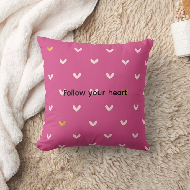 Chic Pink Gold Hearts Birthday Throw Pillow (Blanket)