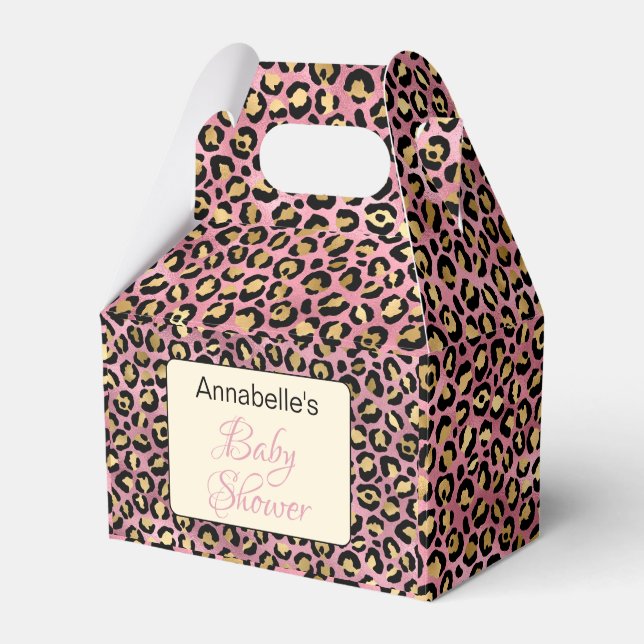 Chic Pink Gold Leopard Pattern Baby Shower  Favor Boxes (Front Side)