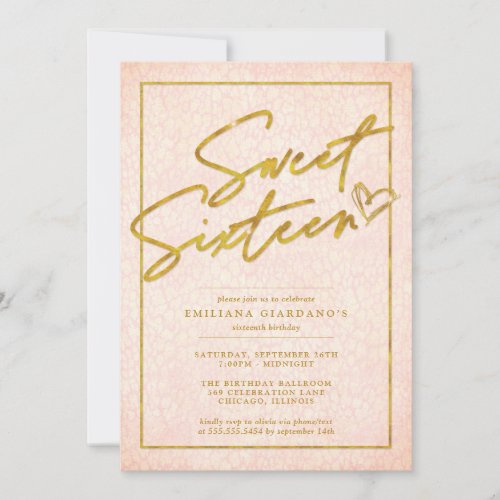 Chic Pink  Gold Leopard Sweet 16 Party Invitation