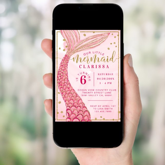 Chic Pink Gold Little Mermaid Birthday Invitation (Front Digital)