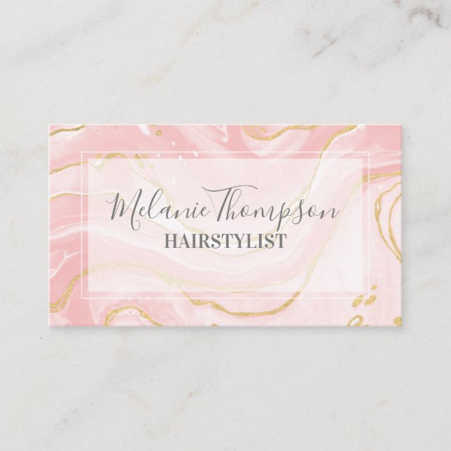 Chic Pink Gold Marble Makeup Hair Salon Business Card (Front)
