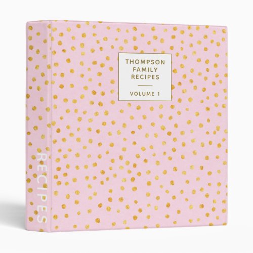 Chic Pink Gold Polka Dot Personalized Recipe 3 Ring Binder