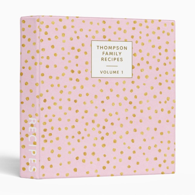 Chic Pink Gold Polka Dot Personalized Recipe 3 Ring Binder (Front/Spine)