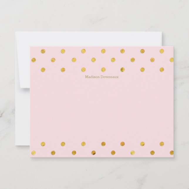 Chic Pink & Gold Polka Dots Custom Flat Note Cards (Front)
