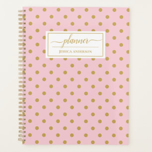 Chic Pink Gold Polka Dots Pattern Planner