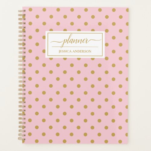 Chic Pink Gold Polka Dots Pattern Planner