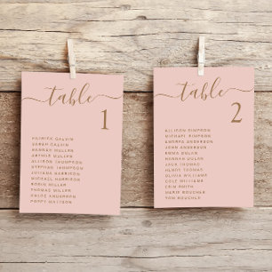 Chic Pink Gold Script Wedding Seating Chart Card