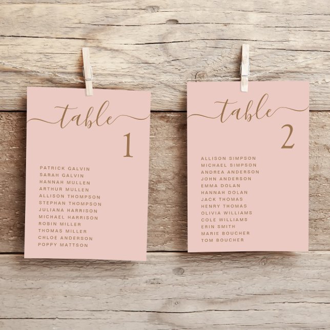 Chic Pink Gold Script Wedding Seating Chart Card (Creator Uploaded)