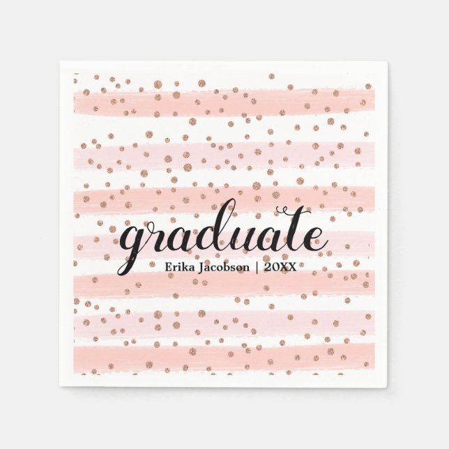 Chic Pink & Gold Striped Graduate Party Napkins (Front)