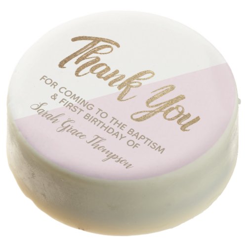 Chic Pink Gold Thank you Baby Baptism 1st birthday Chocolate Covered Oreo