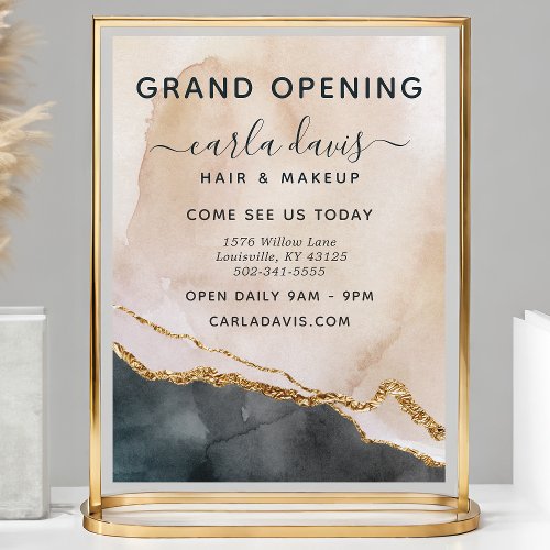 Chic Pink  Gold Watercolor Salon Grand Opening Flyer