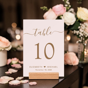 Chic Pink Gold Wedding Reception Table Number Holder