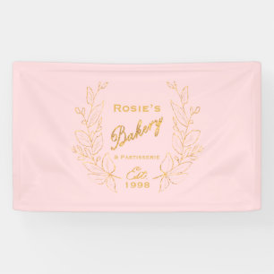 Chic Pink Gold Wreath Bakery Script Logo Banner