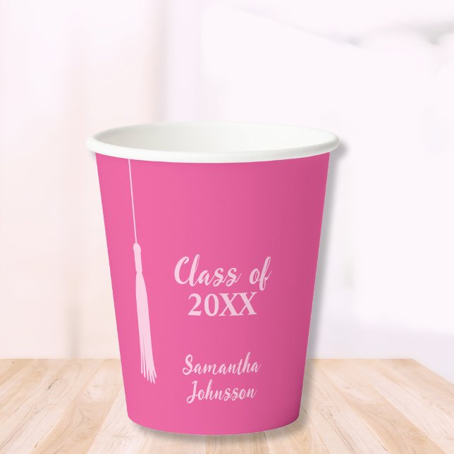 Chic Pink Grad Tassel Personalized Graduation  Paper Cups (Chic Pink Grad Tassel Personalized Graduation Paper Cups)