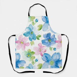 Chic Pink Green Blue Floral Apron
