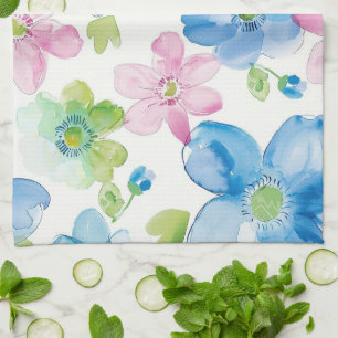 Chic Pink Green Blue Floral Kitchen Towel