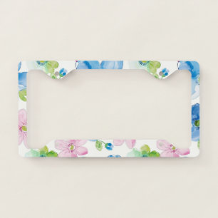 Chic Pink Green Blue Floral License Plate Frame