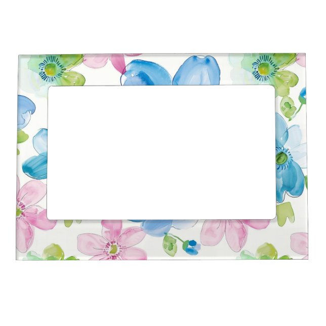 Chic Pink Green Blue Floral  Magnetic Frame (Front)