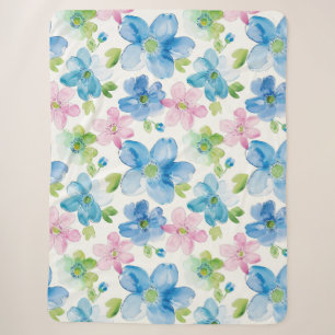 Chic Pink Green Blue Floral Sherpa Blanket