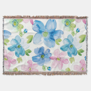 Chic Pink Green Blue Floral Throw Blanket