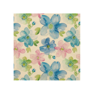 Chic Pink Green Blue Floral Wood Wall Art