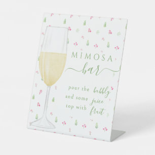 Chic Pink Green Floral Mimosa Bar Bridal Shower Pedestal Sign
