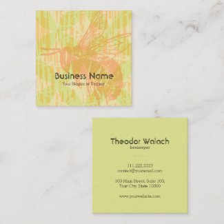 Chic Pink Green Gold Bee Professional Square Business Card