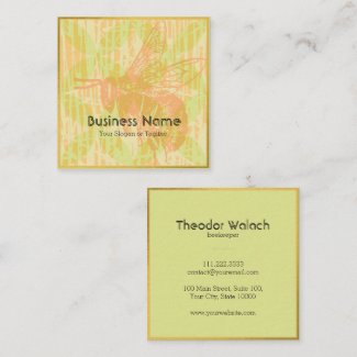 Chic Pink Green Gold Bee Professional Square Business Card