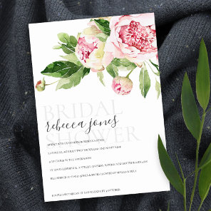 CHIC PINK GREEN PEONY FLORAL BRIDAL SHOWER INVITE