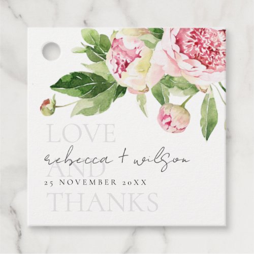 CHIC PINK GREEN PEONY FLORAL LOVE THANKS WEDDING  FAVOR TAGS