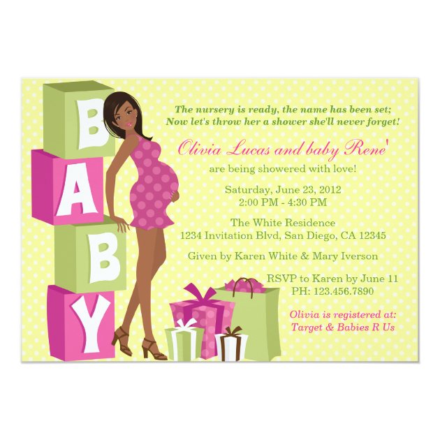 Chic Pink Green Polka Dot Modern Mom Baby Shower Invitation