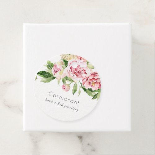 Chic Pink Green Watercolor Peony Floral Business Favor Tags