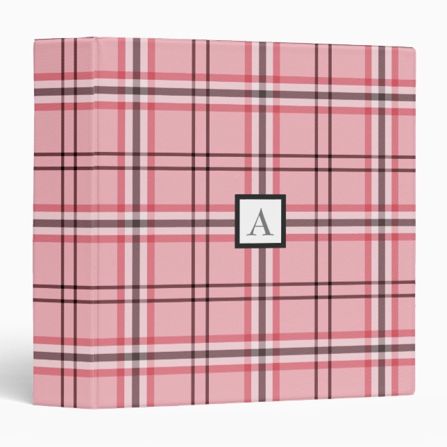 Chic Pink & Grey Plaid Fashion Pattern 3 Ring Binder (Front/Spine)