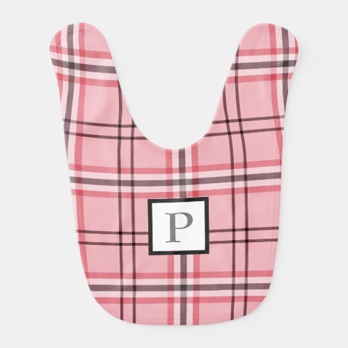 Chic Pink  Grey Plaid Fashion Pattern Baby Bib