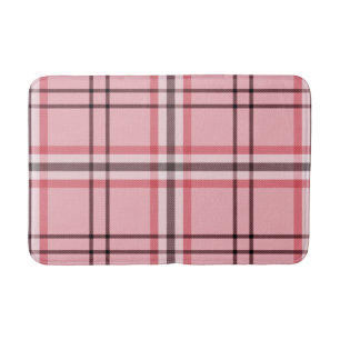 Chic Pink & Grey Plaid Fashion Pattern Bath Mat