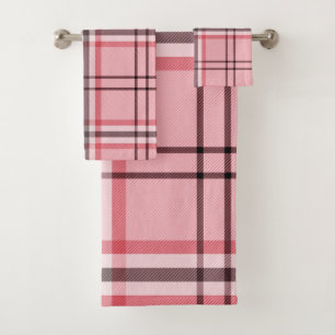 Chic Pink & Grey Plaid Fashion Pattern Bath Towel Set