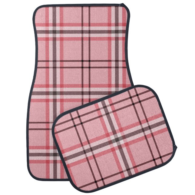 Chic Pink & Grey Plaid Fashion Pattern Car Floor Mat (Set)