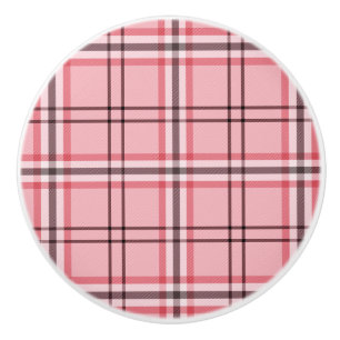 Chic Pink & Grey Plaid Fashion Pattern Ceramic Knob