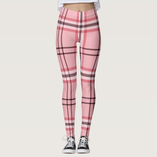Chic Pink  Grey Plaid Fashion Pattern Leggings