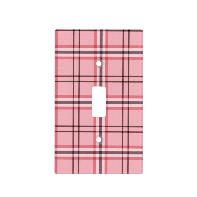 Chic Pink & Grey Plaid Fashion Pattern Light Switch Cover (Front)