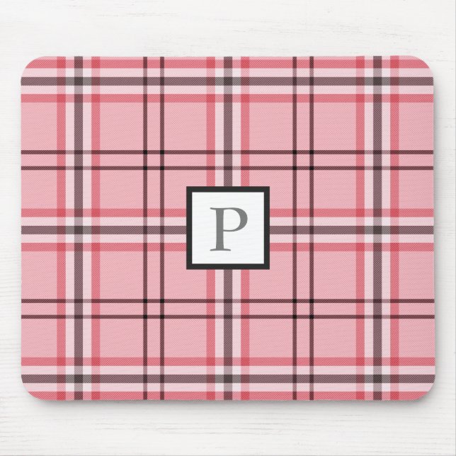 Chic Pink & Grey Plaid Fashion Pattern Mouse Pad (Front)