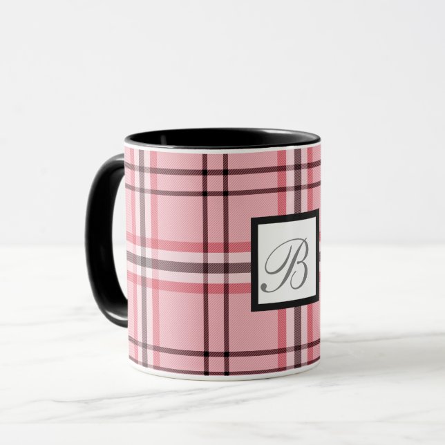 Chic Pink & Grey Plaid Fashion Pattern Mug (Front Left)