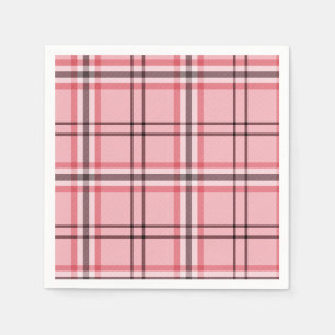 Chic Pink & Grey Plaid Fashion Pattern Party Napkins